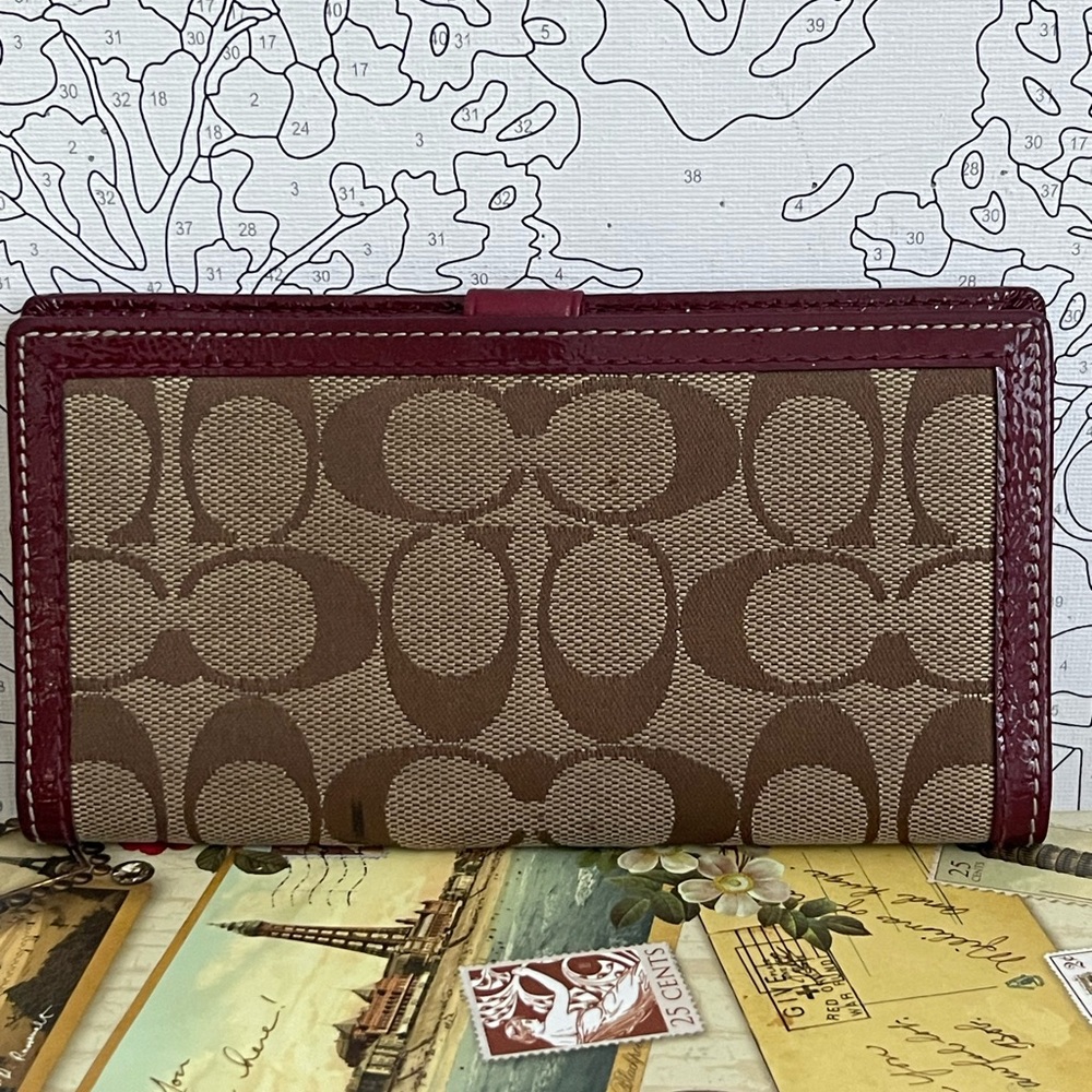 Coach Checkbook Holder Burgundy Leather Interior